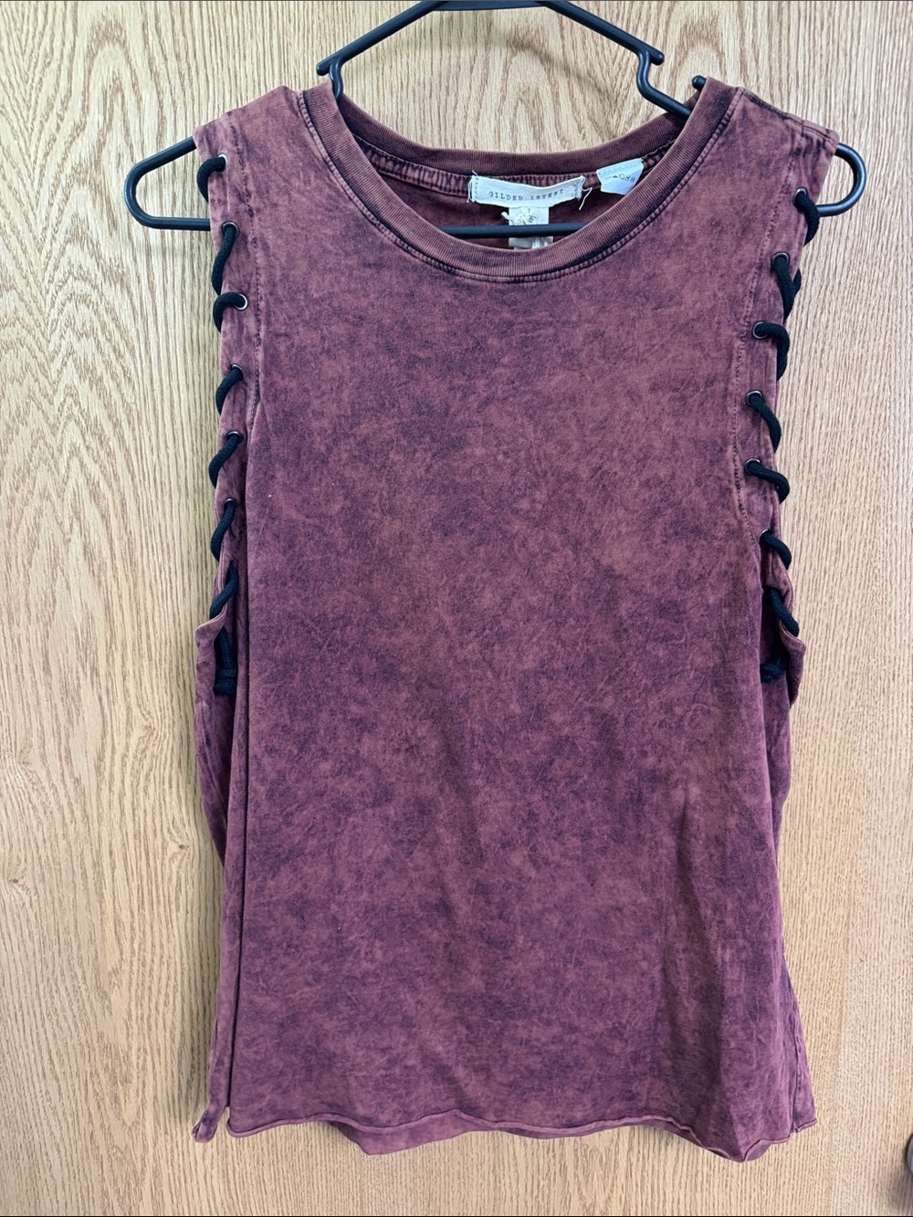 Gilded Intent Burgundy Mineral-Wash Lace-Up Side Tank
